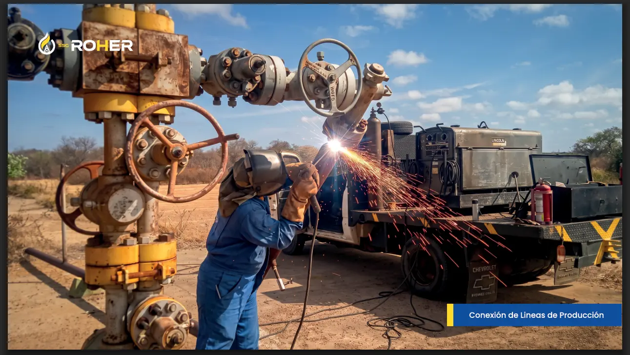 Técnico ejecutando conexión de líneas de producción