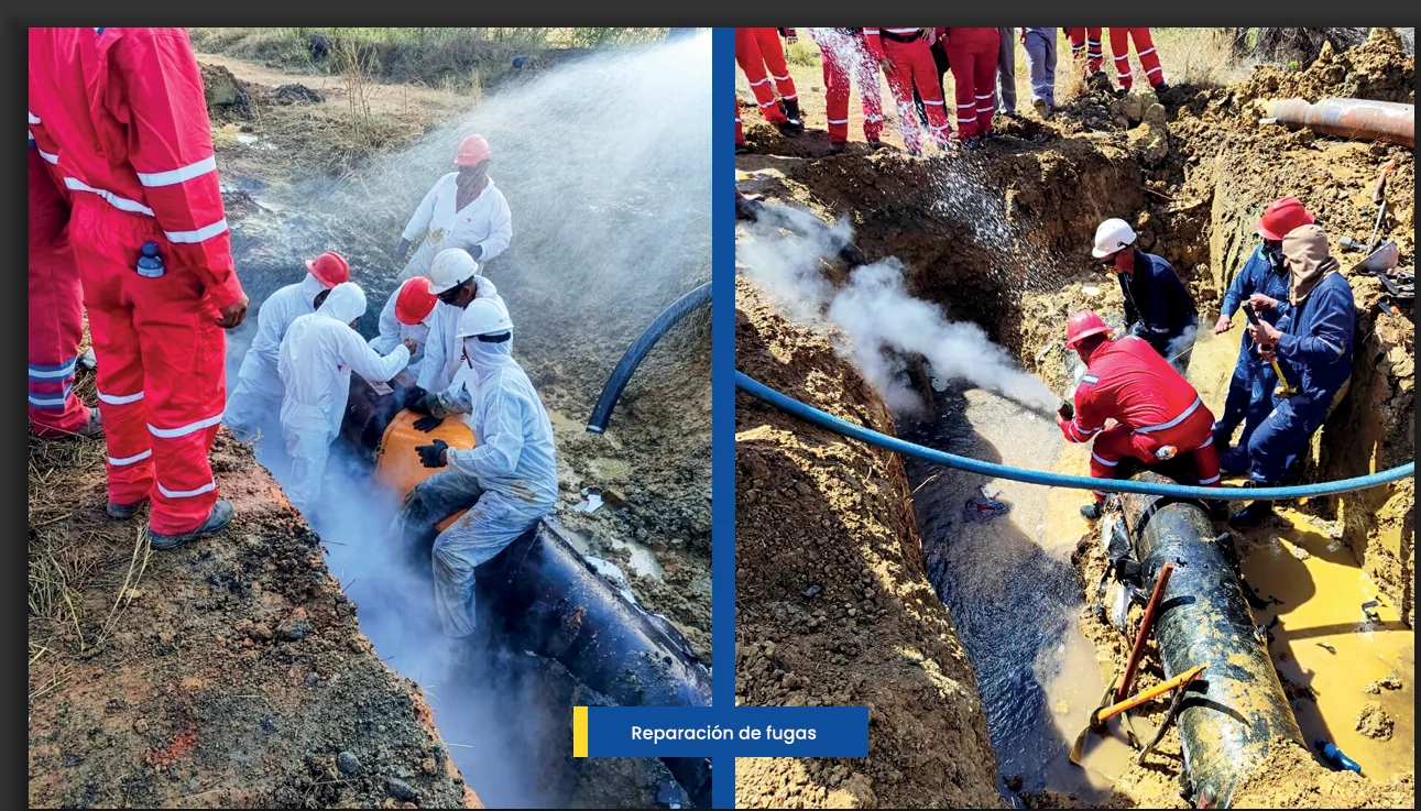 Cuadrilla atendiendo una reparación de fuga en campo