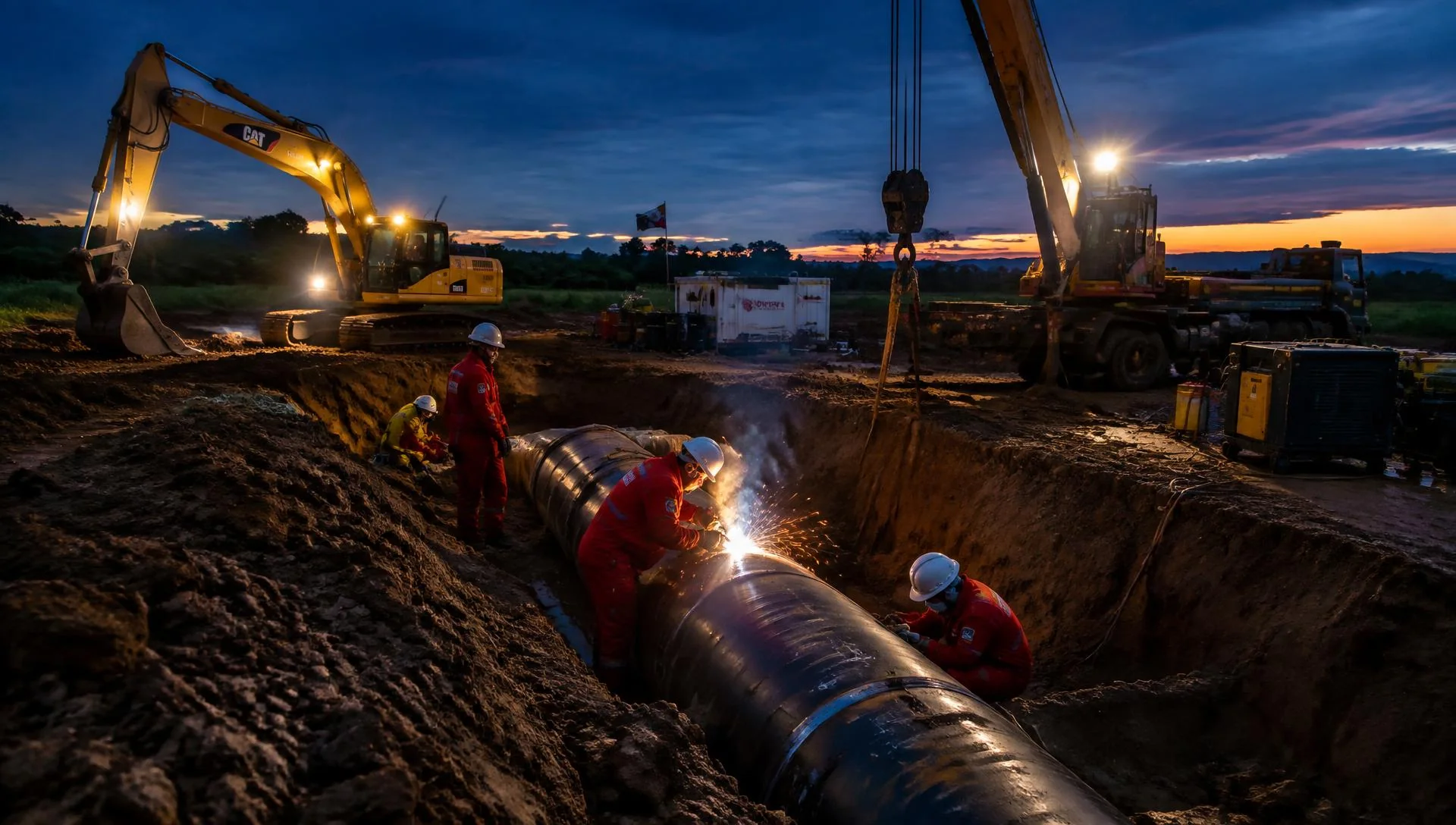 Personal técnico trabajando sobre un gasoducto en campo